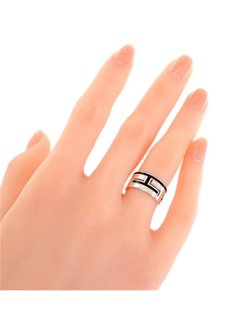 Hermes Move Ash Ring 52 925 Sterling Silver Black AB